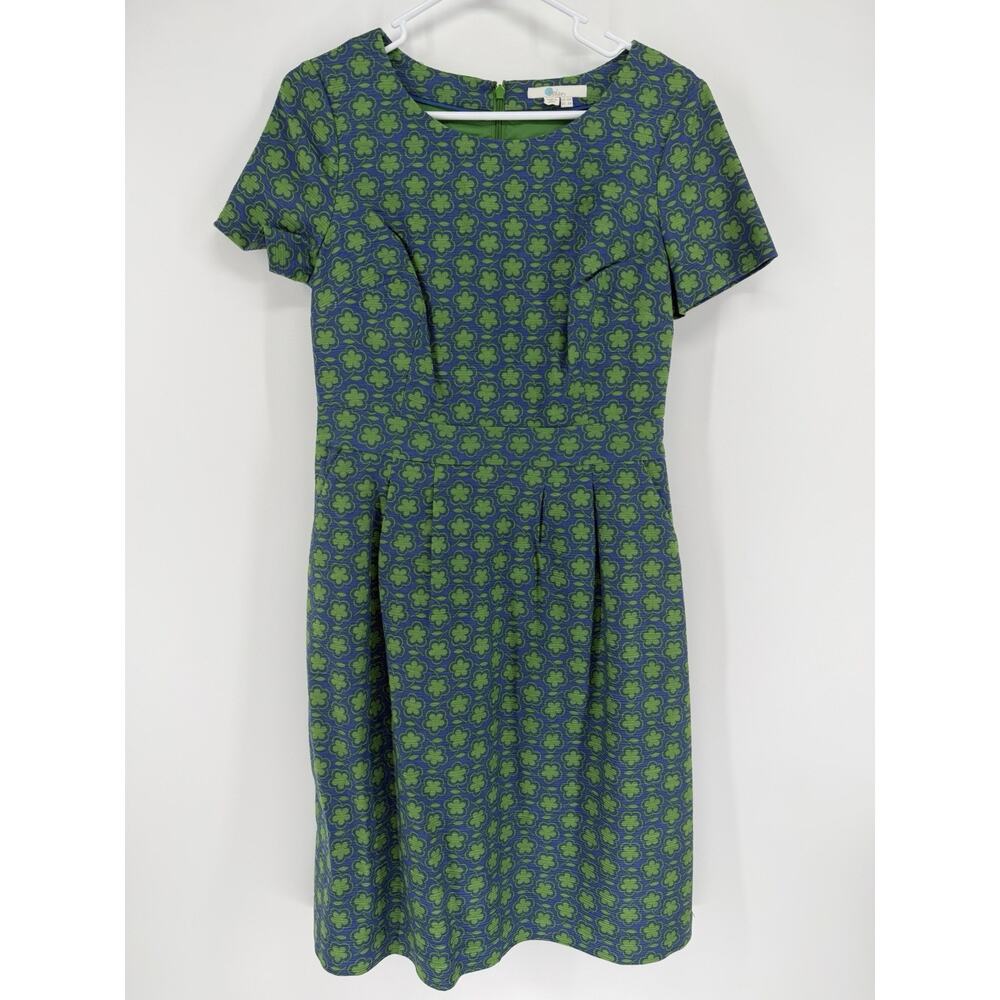 BODEN SIERRA Floral Print Dress Cotton Green & Blue Textured Pockets Womens 6R - Picture 1 of 9